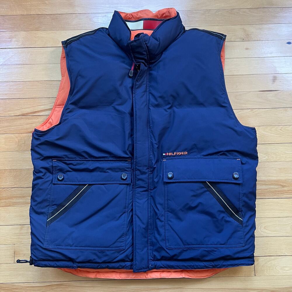 Vintage 90s Tommy Hilfiger Vest Mens 2XL Blue Orange Preppy
